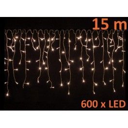 Vánoční světelný déšť 600 LED teple bílá - 15 m