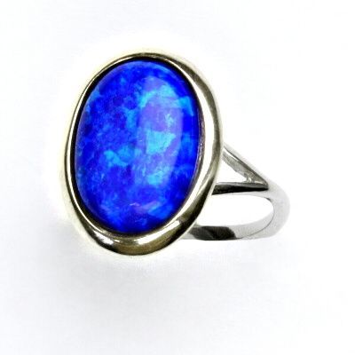 ČIŠTÍN s.r.o Stříbrný prsten, tmavě modrý syntetický opál, prstýnek s opálem, T 1454 13148