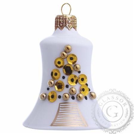 Vánoční zvonek bílý se zlatým stromečkem
