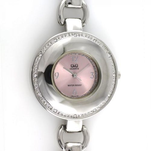 Dámské společenské hodinky s růžovým číselníkem, po obvodu zdobené kamínky..0468 170813 W02Q.10731.A