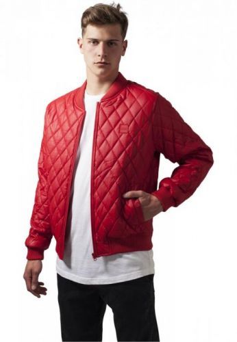 Diamond Quilt Leather Imitation Jacket - fire red L