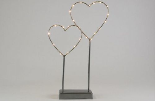 Vánoční LED dekorace - kovové srdce - 25 LED šedá