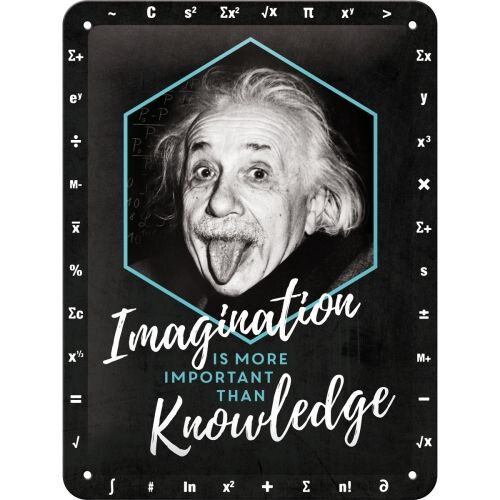 Postershop Plechová cedule Einstein Imagination & Knowledge, (15 x 20 cm)