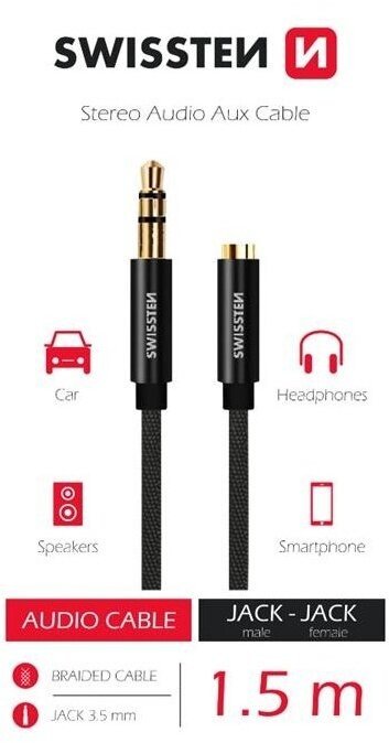 SWISSTEN audio prodlužovací kabel jack 3.5mm (M/F), 1.5m, černá - 73501102