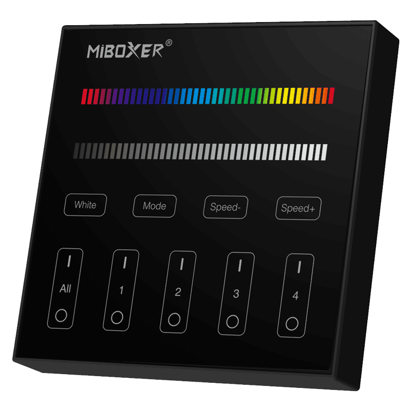 HurtLED Nástěnný RF ovladač Mi-Light MIBOXER B3-B pro RGB+W LED pásky 4 okruhy, přisazený, černý