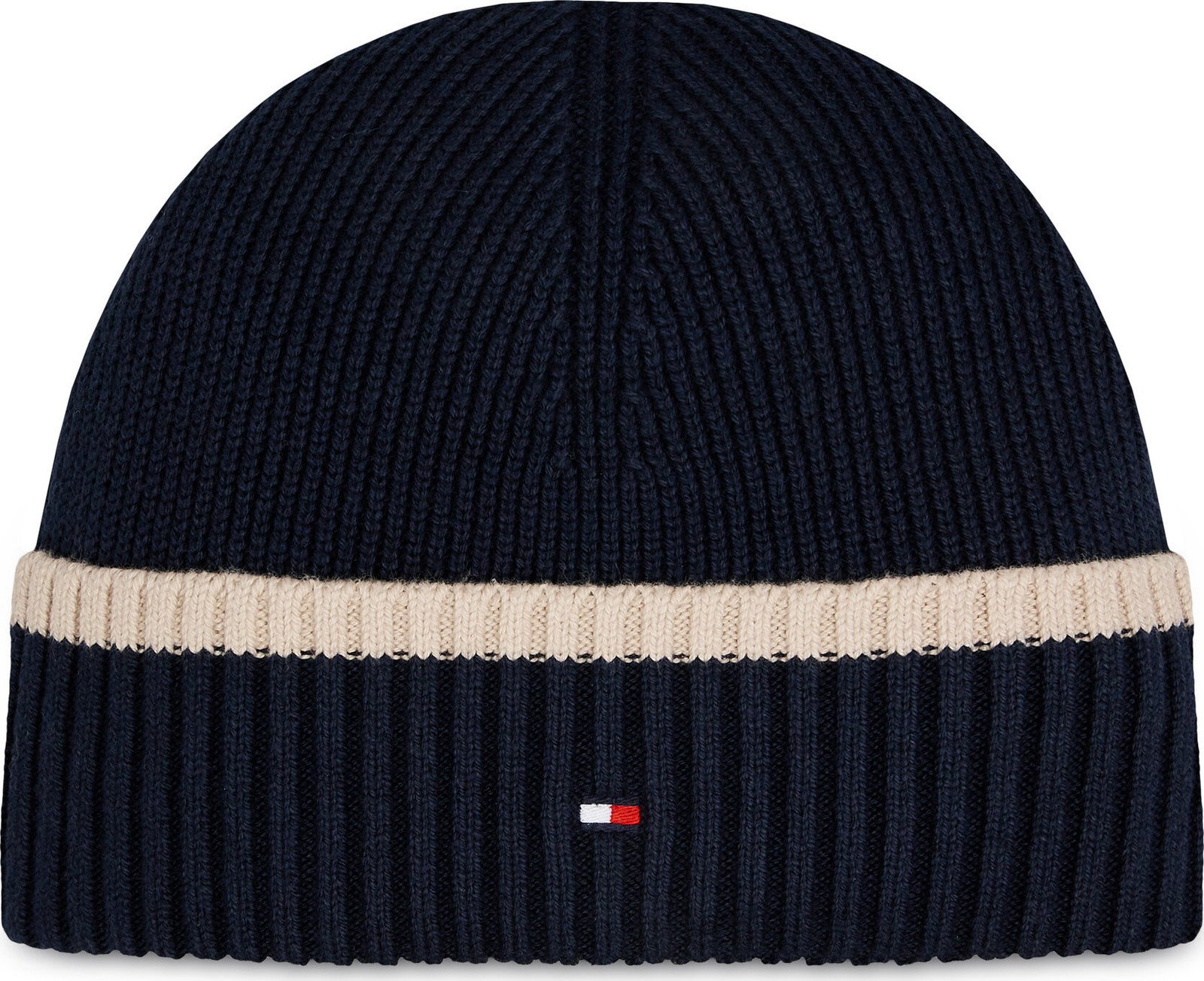 Čepice Tommy Hilfiger Block Flag Short Beanie AM0AM12030 Space Blue / Cashmere Creme DW6