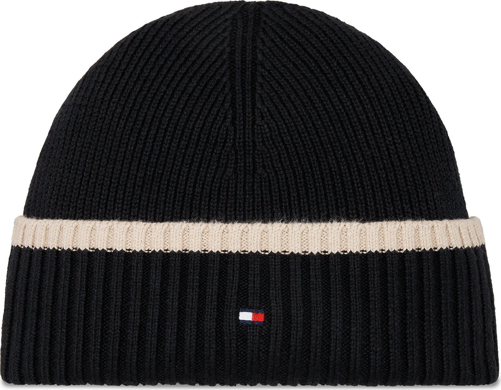 Čepice Tommy Hilfiger Block Flag Short Beanie AM0AM12030 Black / Cashmere Creme BDS