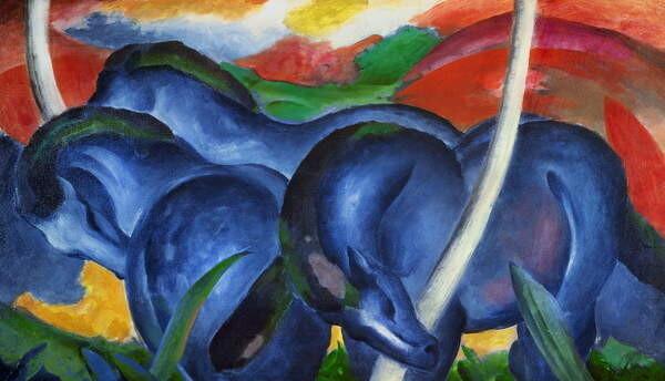 Marc, Franz Marc, Franz - Obrazová reprodukce Big blue horses, (40 x 22.5 cm)