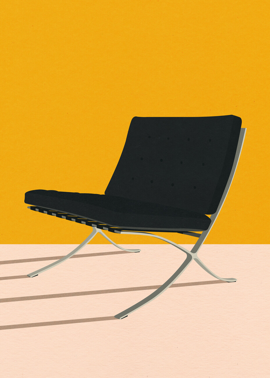 Rosi Feist Ilustrace Barcelona Chair By Mies Van Der Rohe, Rosi Feist, (30 x 40 cm)