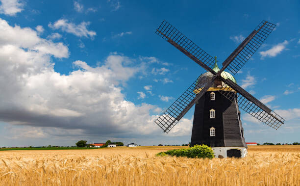 Agaten Umělecká fotografie Wheat windmill. Harvest concent. The Stock Photo., Agaten, (40 x 24.6 cm)