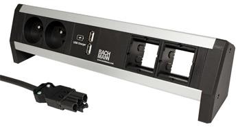 BACHMANN Systém DESK 1, 2x zásuvka CZ + 1x zdroj (2x USB) + 2x volné, kabel 1m