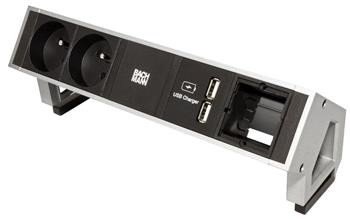 BACHMANN Systém DESK 2, 2x zásuvka CZ + 1x zdroj (2x USB) + 1x volné, stříbrný