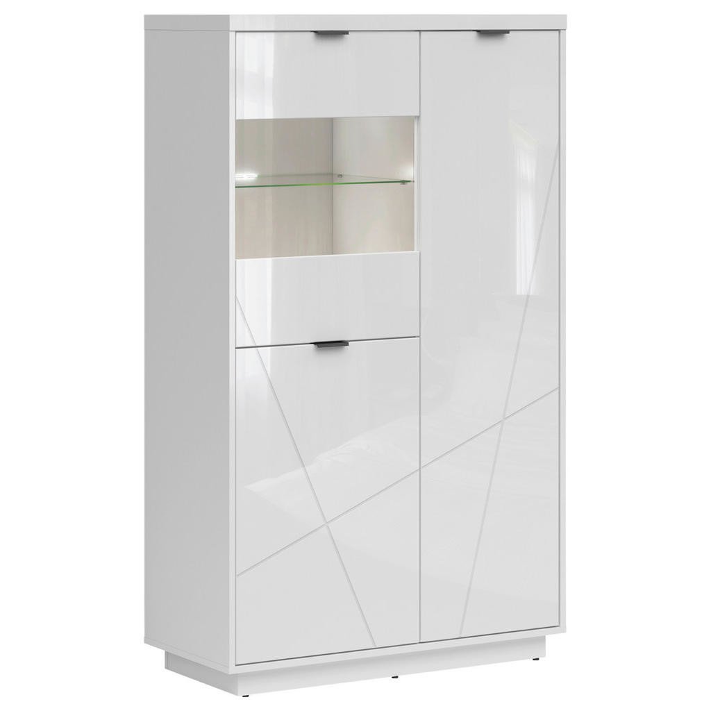 VITRÍNA, bílá, vysoce lesklá bílá, 94/157/42,5 cm