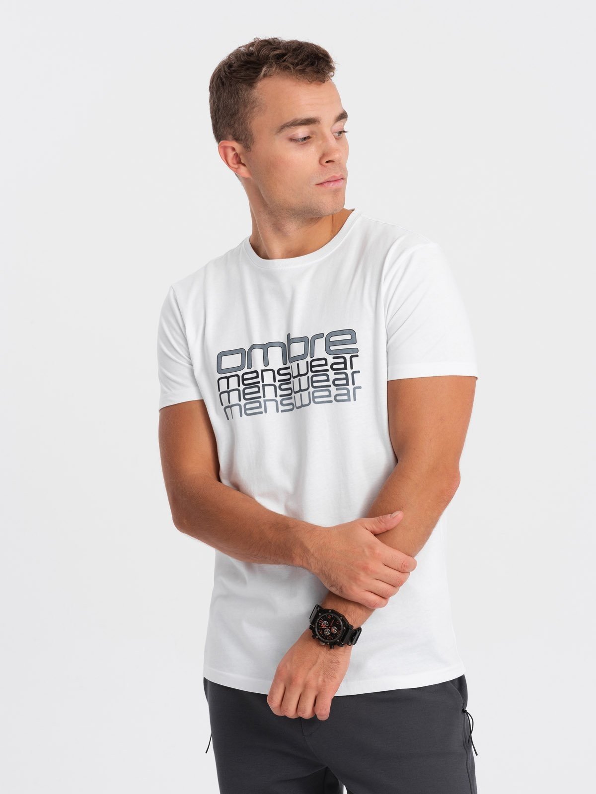 Ombre Men's printed cotton t-shirt - white