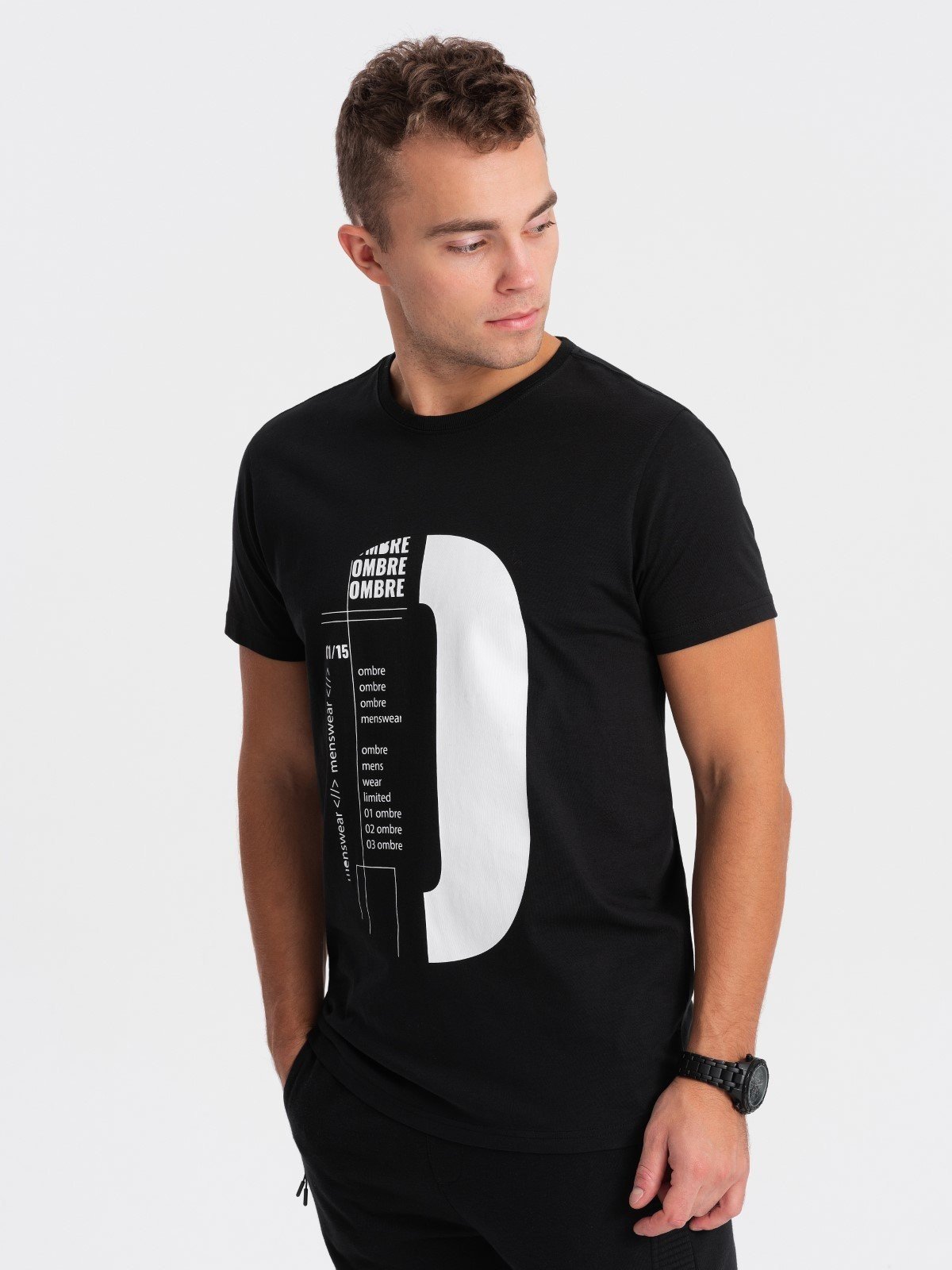 Ombre Men's printed cotton t-shirt - black