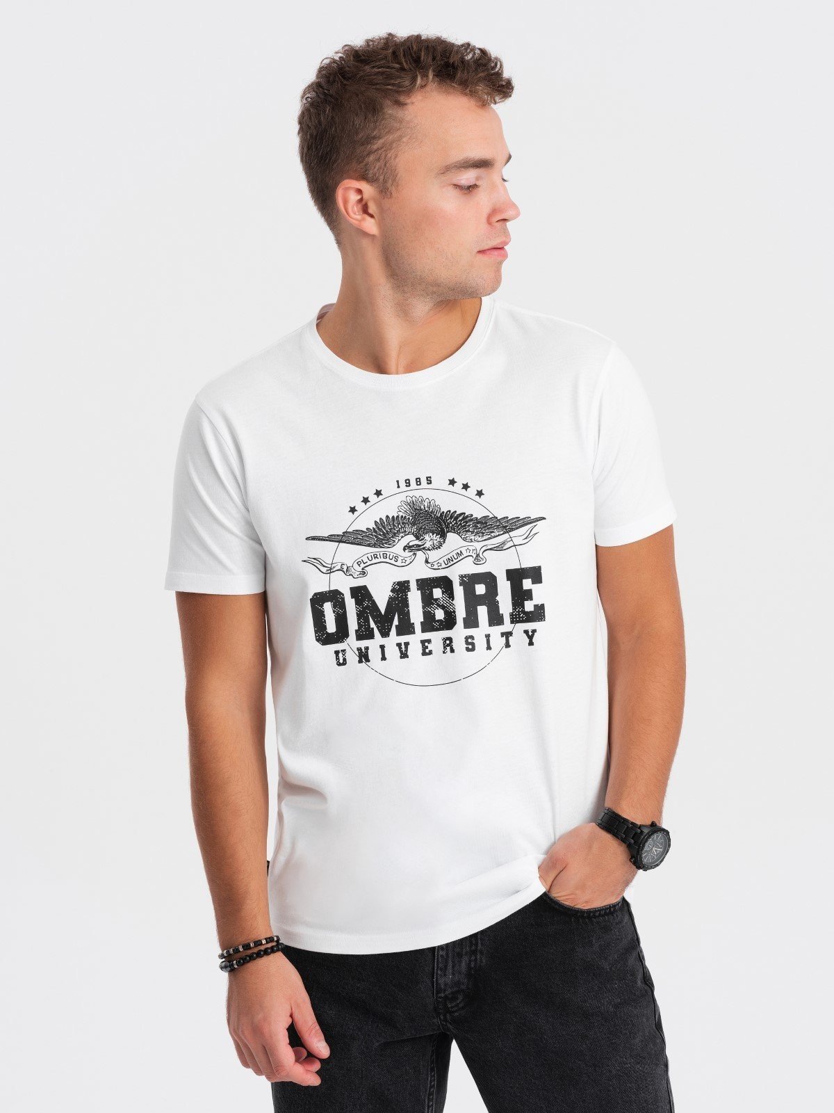 Ombre Men's cotton t-shirt with military print - white