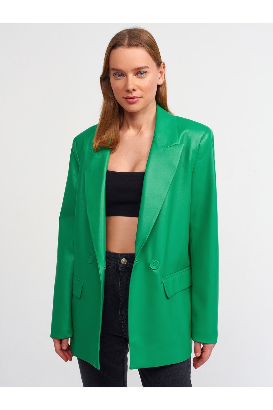 Dilvin 6939 Faux Leather Jacket-green