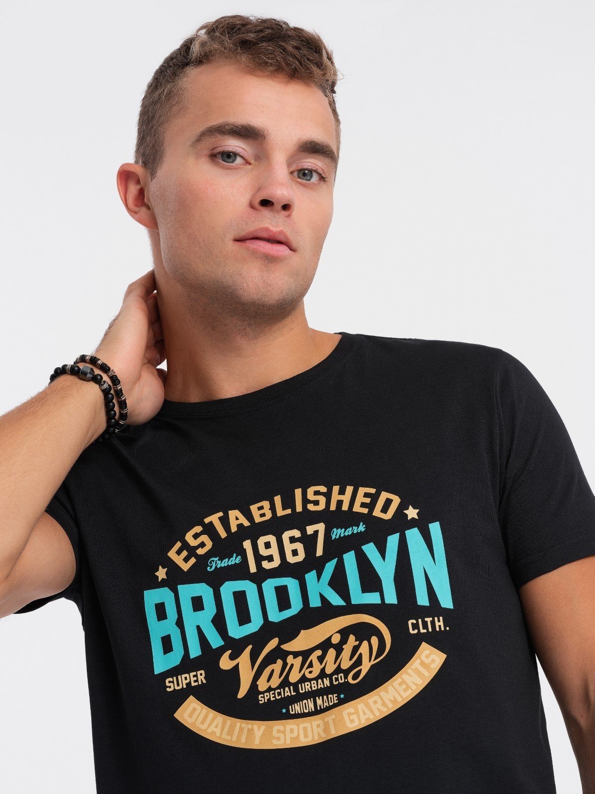 Ombre Men's collegiate print cotton t-shirt - black