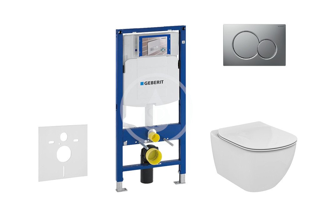 Geberit 111.300.00.5 NU3 - Set předstěnové instalace, klozetu a sedátka Ideal Standard Tesi, tlačítka Sigma01, Aquablade, SoftClose, matný chrom
