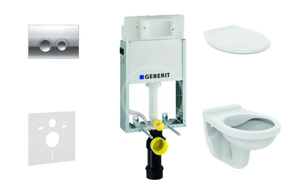 Geberit 110.100.00.1 NR2 - Set předstěnové instalace, klozet Alpha se sedátkem, tlačítko Delta21, lesklý chrom