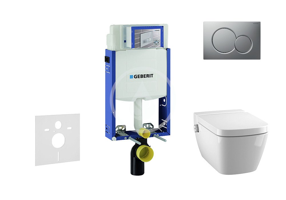Geberit 110.302.00.5 NT3 - Modul pro závěsné WC s tlačítkem Sigma01, matný chrom + Tece One - sprchovací toaleta a sedátko, Rimless, SoftClose