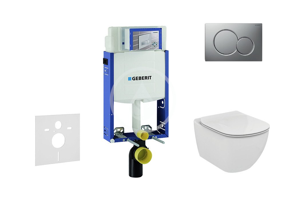 Geberit 110.302.00.5 NU3 - Modul pro závěsné WC s tlačítkem Sigma01, matný chrom + Ideal Standard Tesi - WC a sedátko, Aquablade, SoftClose