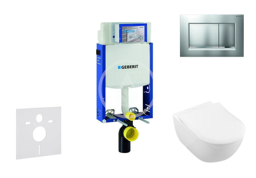 Geberit 110.302.00.5 NI7 - Modul pro závěsné WC s tlačítkem Sigma30, matný chrom/chrom + Villeroy Boch - WC a sedátko, DirectFlush, SoftClose, CeramicPlus