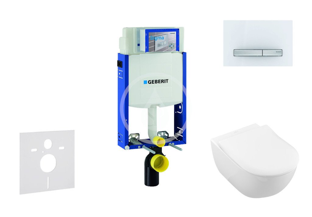 Geberit 110.302.00.5 NI8 - Modul pro závěsné WC s tlačítkem Sigma50, alpská bílá + Villeroy Boch - WC a sedátko, DirectFlush, SoftClose, CeramicPlus