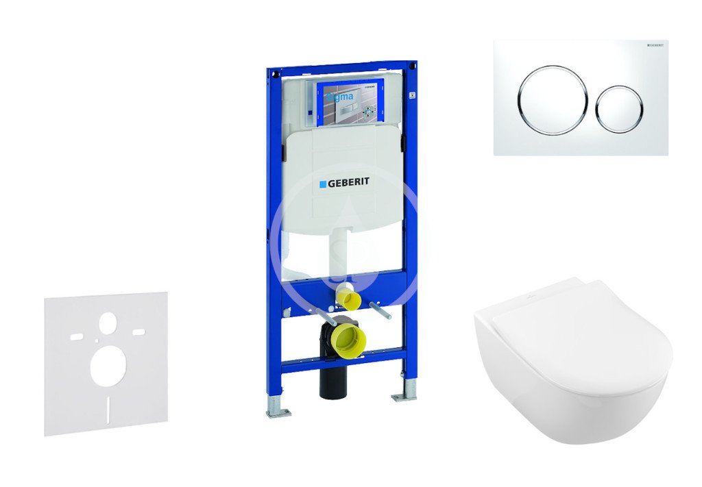 Geberit 111.300.00.5 NI4 - Modul pro závěsné WC s tlačítkem Sigma20, bílá/lesklý chrom + Villeroy Boch - WC a sedátko, DirectFlush, SoftClose, CeramicPlus