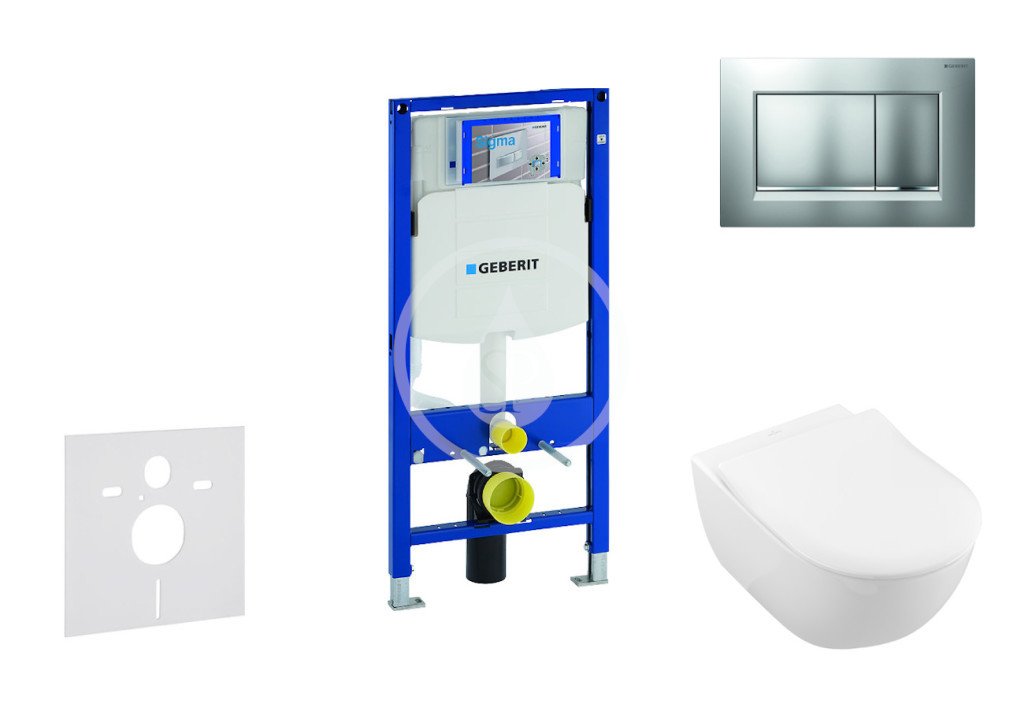 Geberit 111.300.00.5 NI7 - Modul pro závěsné WC s tlačítkem Sigma30, matný chrom/chrom + Villeroy Boch - WC a sedátko, DirectFlush, SoftClose, CeramicPlus