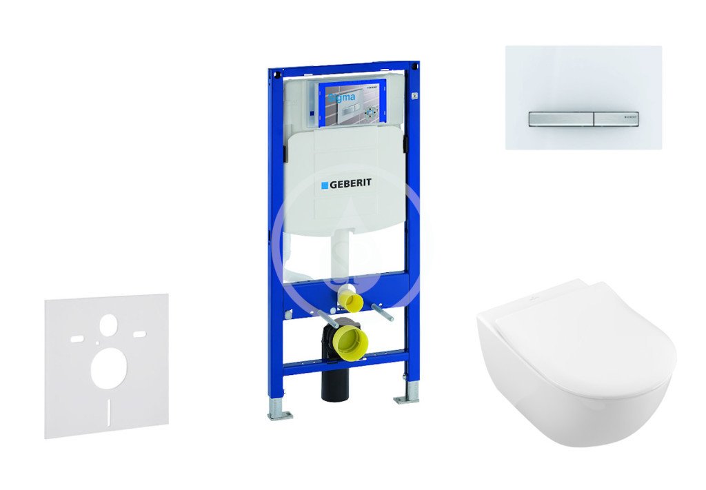 Geberit 111.300.00.5 NI8 - Modul pro závěsné WC s tlačítkem Sigma50, alpská bílá + Villeroy Boch - WC a sedátko, DirectFlush, SoftClose, CeramicPlus