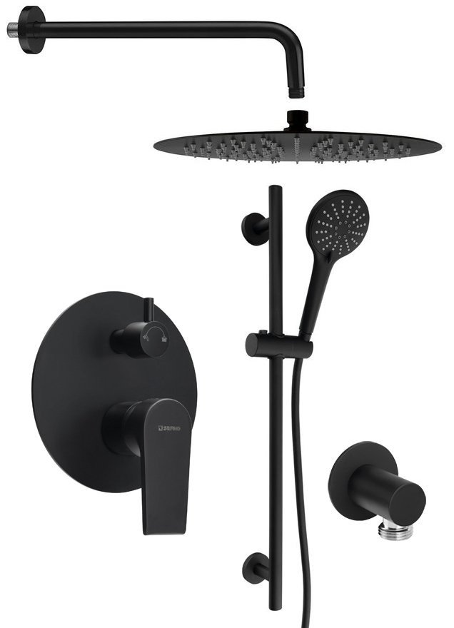 Sapho KAI podomítkový sprchový set s pákovou baterií, otočný přepínač, 2 výstupy, černá mat