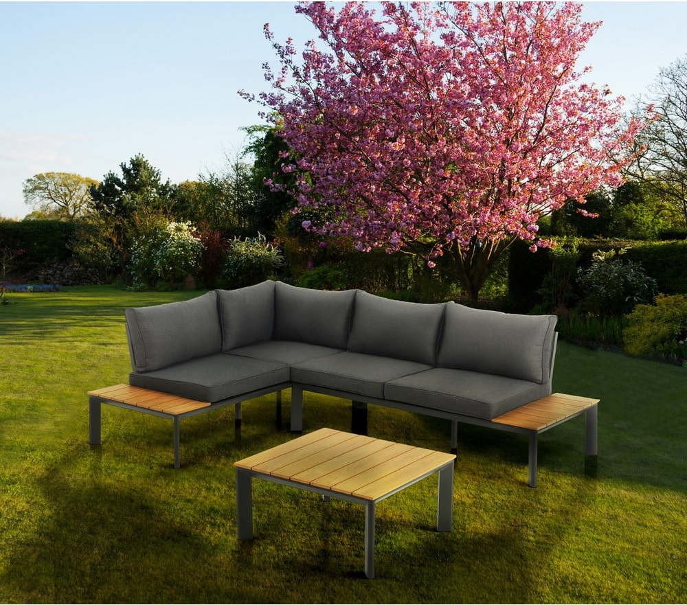 Hliníkový zahradní lounge set pro 3 v šedo-přírodní barvě – Tomasucci