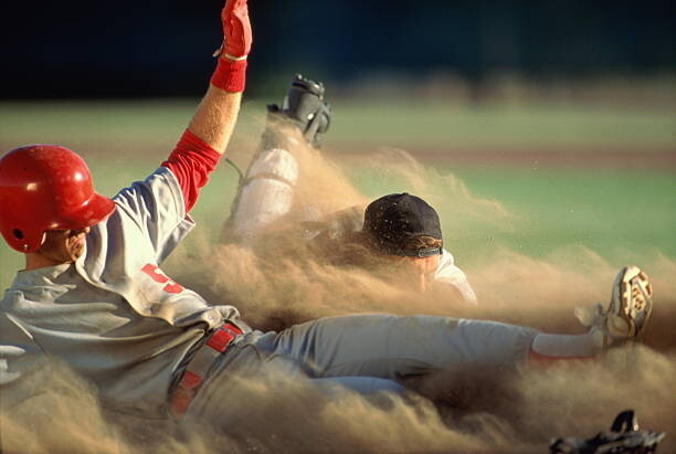 David Madison Umělecká fotografie Baseball, player sliding into home plate,, David Madison, (40 x 26.7 cm)