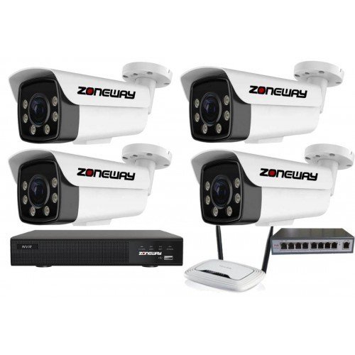5MPx ZOOM COLORVU kamerový IP POE set - 4x NC965 plus , POE switch 4  plus  1, NVR | ZONEWAY 4-NC965 plus 3016