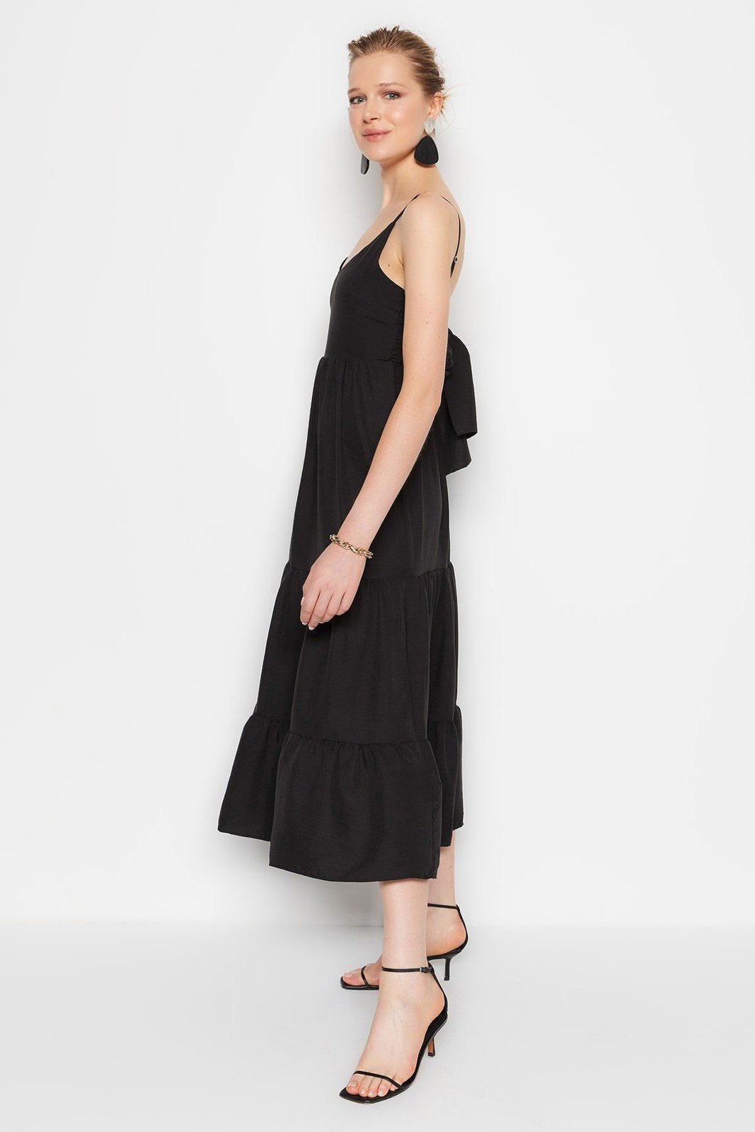 Trendyol Black Woven Straps Back Detail Maxi Woven Dress