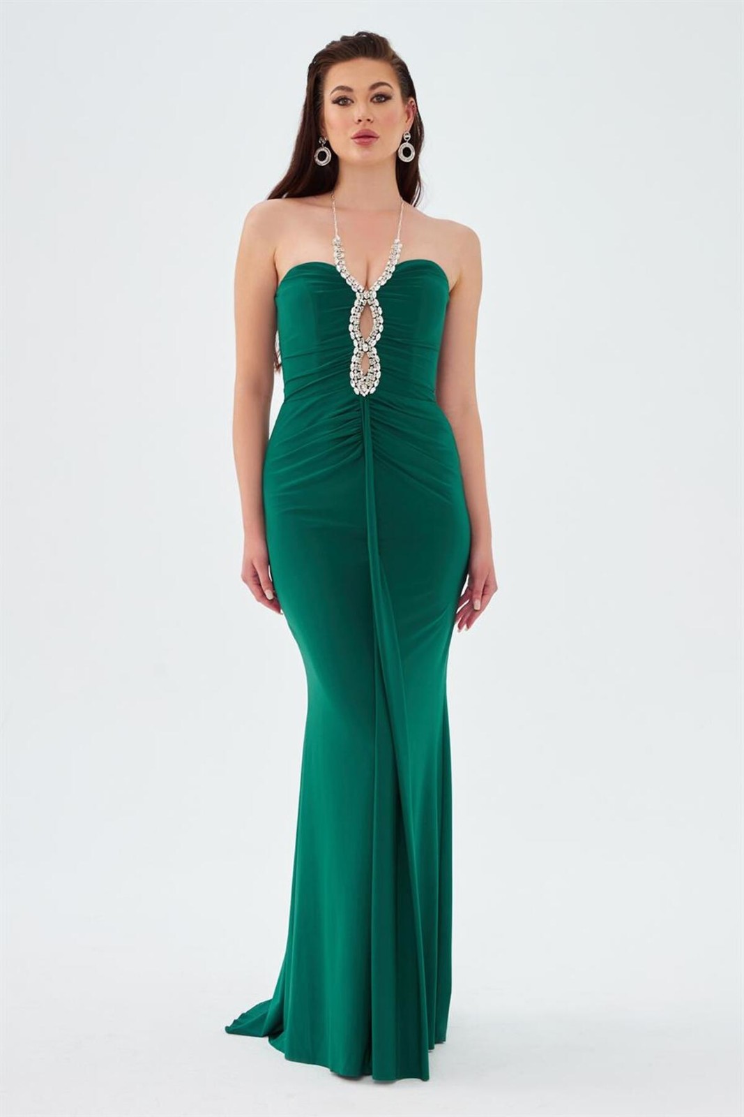 Carmen Emerald Sandy Collar Stone Long Evening Dress