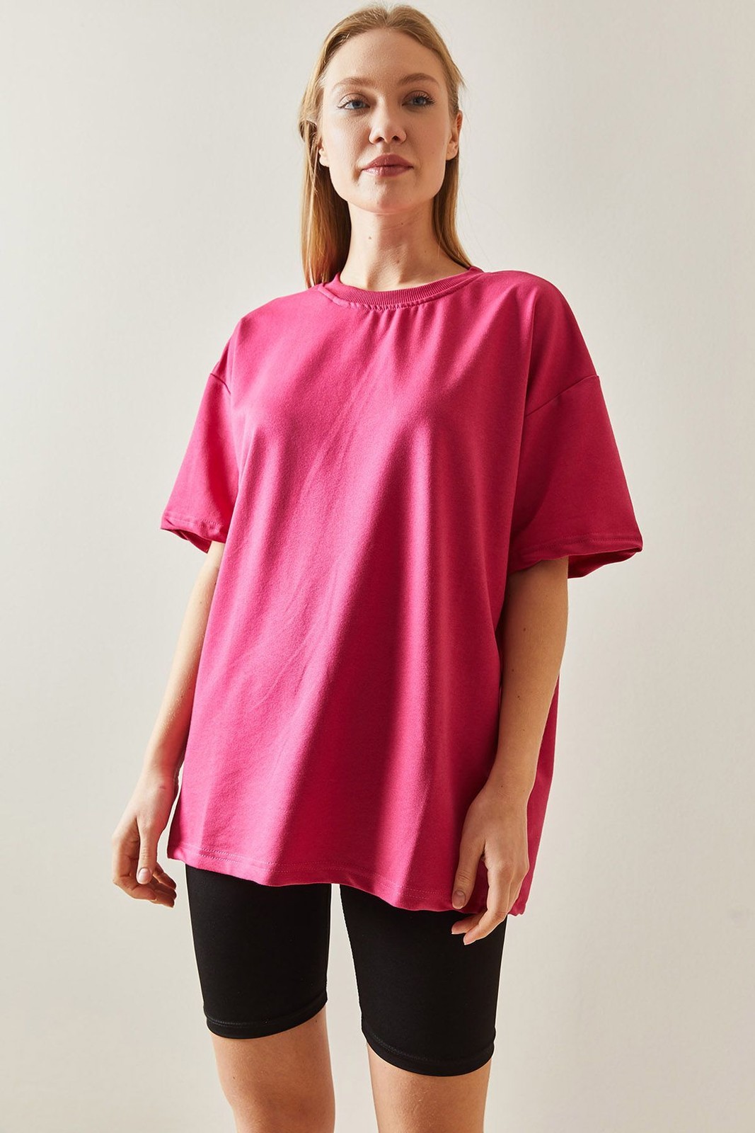 XHAN Fuchsia Oversize Basic T-Shirt 3YXK1-47087-07