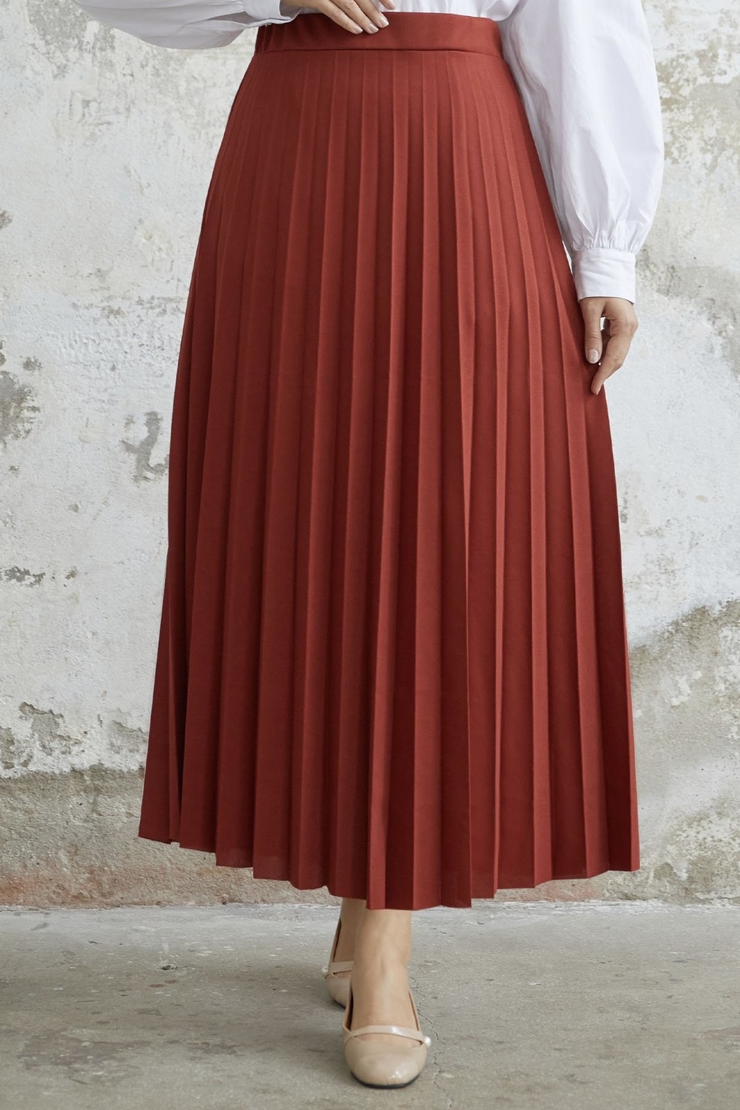 InStyle Luisa Elastic Waist Pleated Skirt - Tile