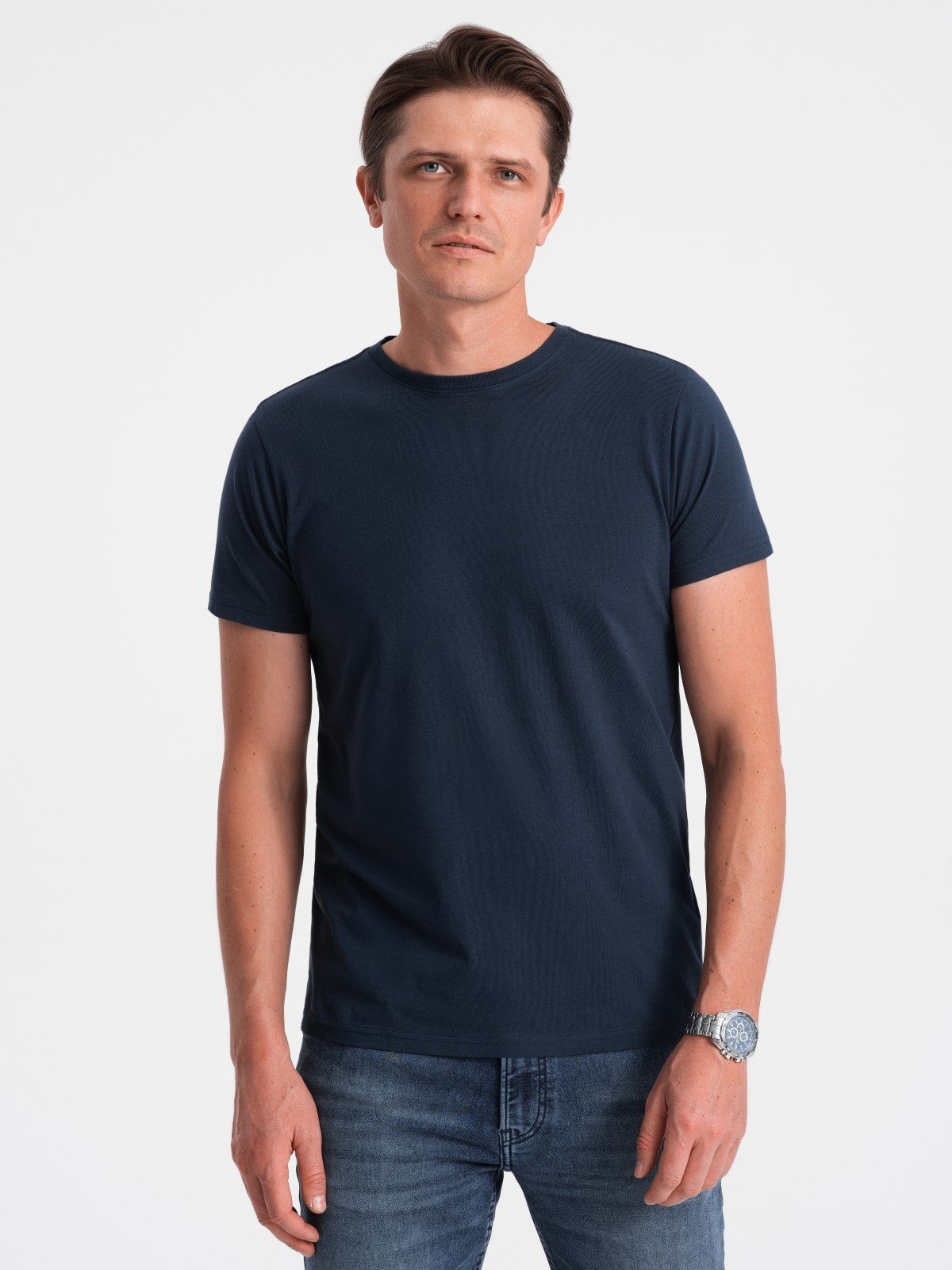 Ombre Classic BASIC men's cotton T-shirt - navy blue