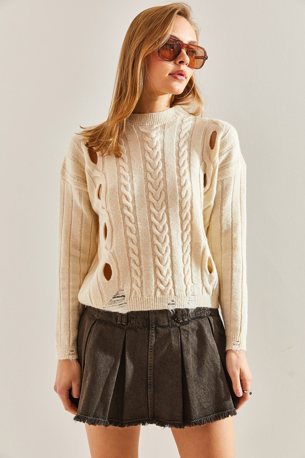 Bianco Lucci Women's Braided Patterned Knitwear Sweater
