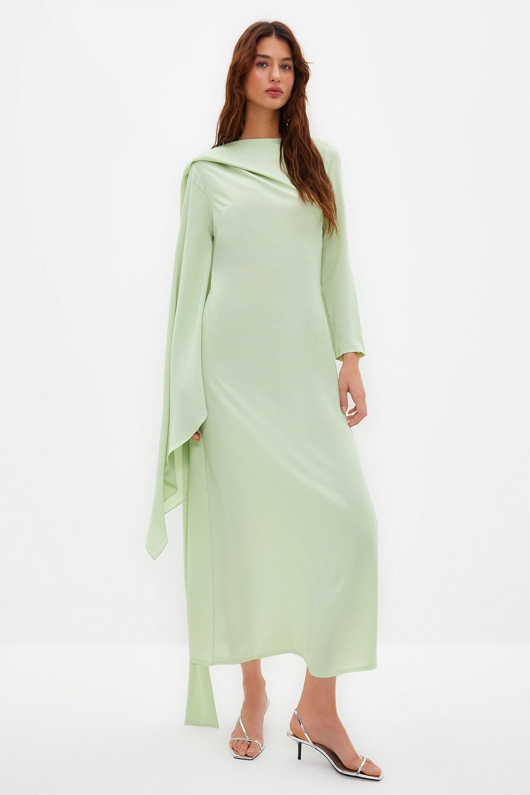 Trendyol Light Green Shawl Detailed Evening Dress