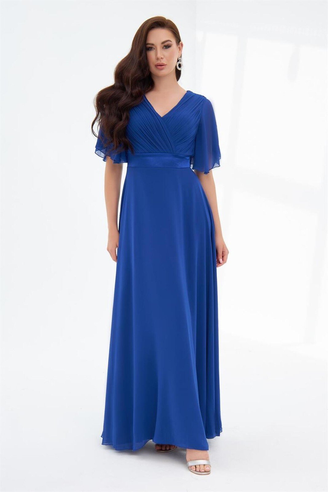 Carmen Sax Chiffon Pleated Long Evening Dress