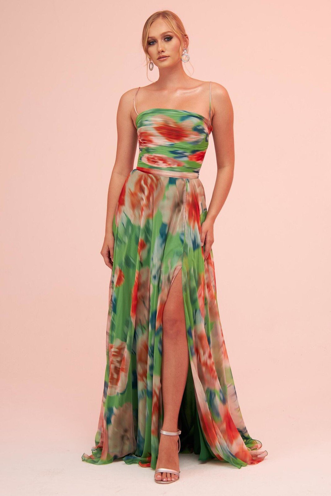 Carmen Green Evening Dress with Straps and a Slit