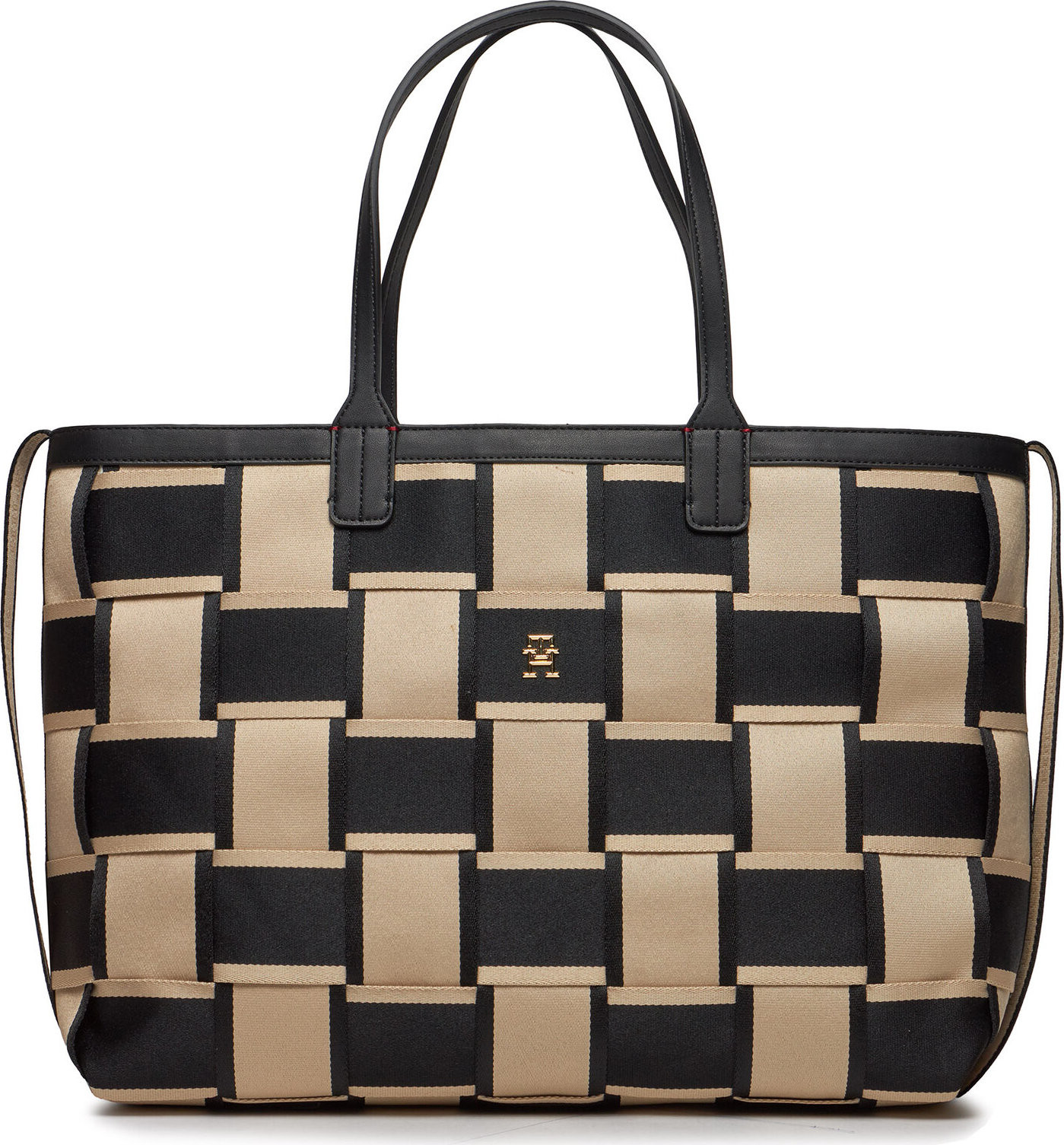 Kabelka Tommy Hilfiger Iconic Tommy Tote Woven AW0AW16087 White Clay / Black 0GJ