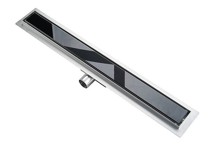 Wet Dry Černý skleněný sprchový kanálek Black Glass 70 - černý lineární žlab tělo nerez/rošt černé sklo 70 cm (75387)