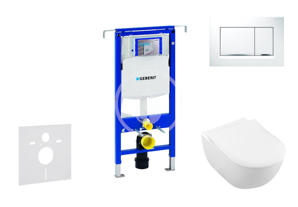 Geberit 111.355.00.5 NI5 - Modul pro závěsné WC s tlačítkem Sigma30, bílá/lesklý chrom + Villeroy Boch - WC a sedátko, DirectFlush, SoftClose, CeramicPlus