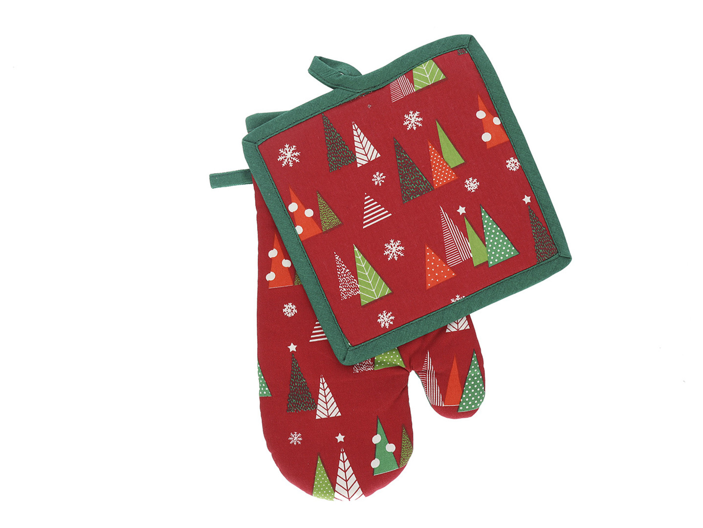 Vánoční kuchyňský set vánoční rukavice/chňapka HOLY TREE 19x30 cm/20X20 cm 100% bavlna Balení 2 kusy - pravá rukavice + chňapka