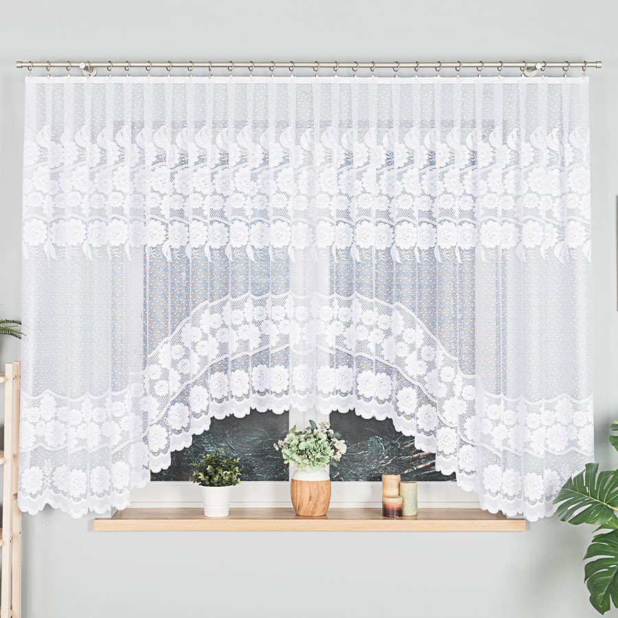 Dekorační krátká vzorovaná záclona na žabky OKSANA II. 160 bílá 400x160 cm MyBestHome