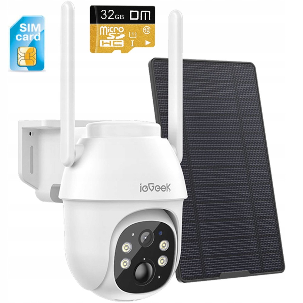 Solární kamera otočná Gsm 3G/4G Lte Sim 3MPx 1296P bílá 32GB Karta